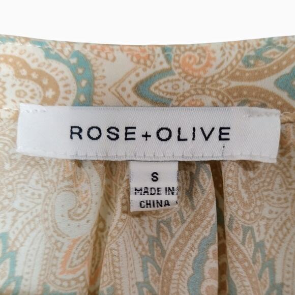 ROSE + OLIVE Womens Beige Tan S Tunic Top Long Sleeve Paisley Print Boho V-Neck - Picture 9 of 9